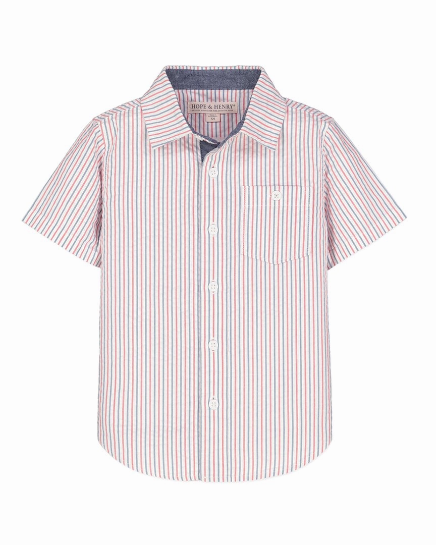 Hope & Henry Seersucker Short Sleeve Shirt graphic tees for boys, polo shirts boys