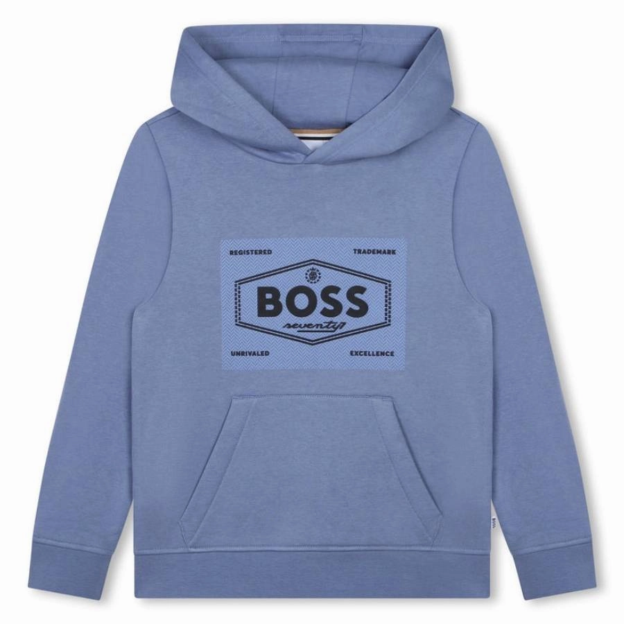 Hugo Boss Boys Cotton-Blend Fleece Logo Hoodie boys cable knit, zip up knitwear boys