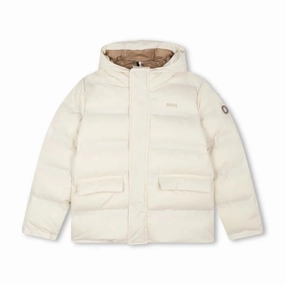 Hugo Boss Boys Logo-Print Hooded Jacket winter jackets for boys, lightweight puffer boys