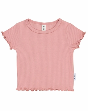 huxbaby Dusty Rose Rib T-Shirt ruffle tops girls, long sleeve tees girls