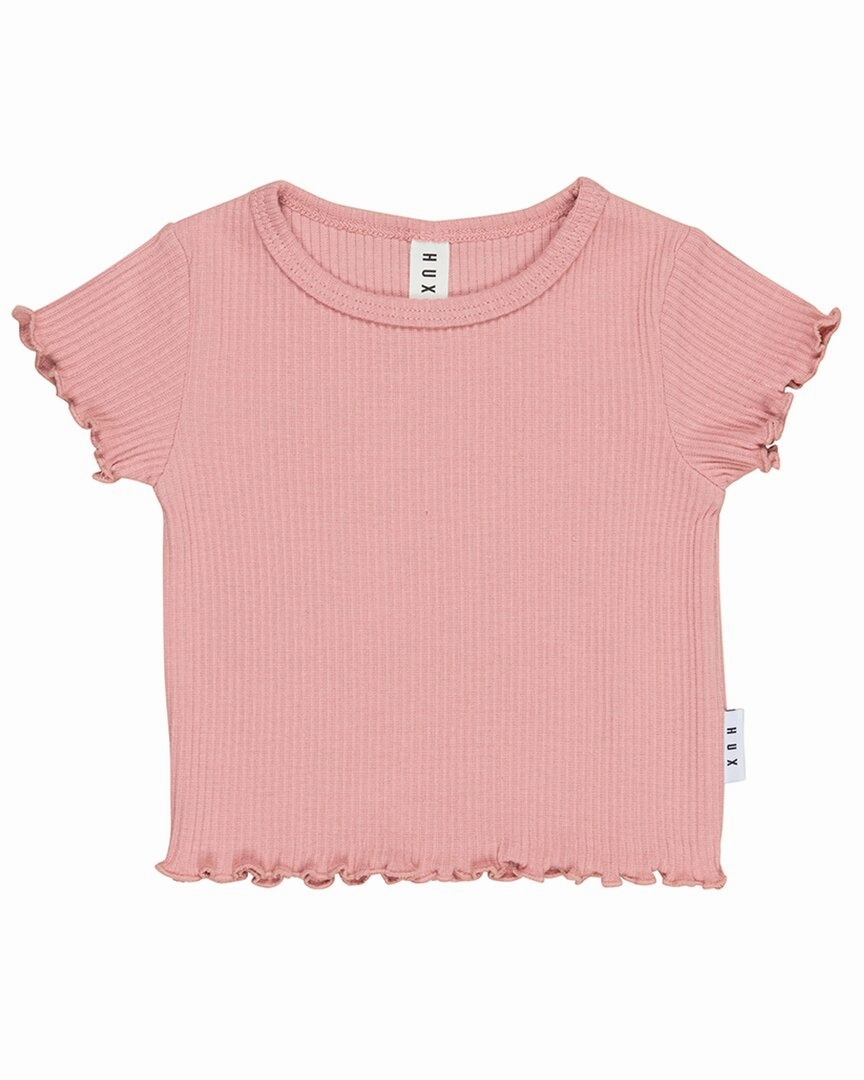 huxbaby Dusty Rose Rib T-Shirt ruffle tops girls, long sleeve tees girls