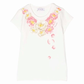 Ivory Cotton Floral T-Shirt ruffle tops girls, long sleeve tees girls
