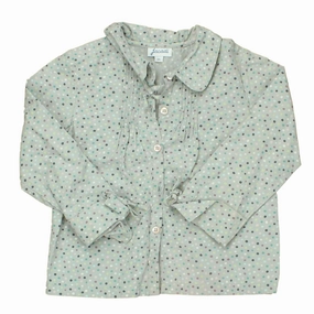 Jacadi Girls Gray | Multi Dots Button Down Long Sleeve ruffle tops girls, long sleeve tees girls