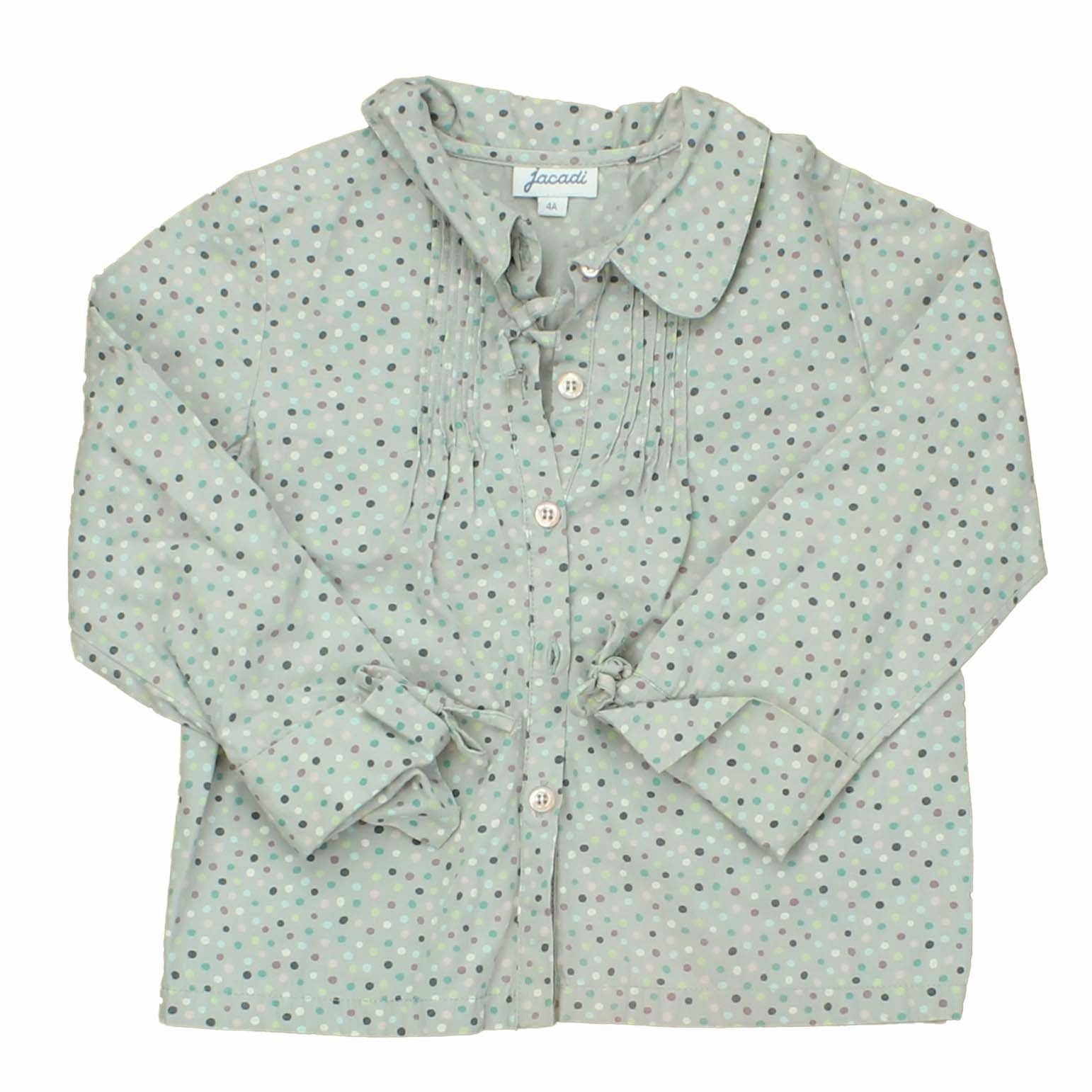 Jacadi Girls Gray | Multi Dots Button Down Long Sleeve ruffle tops girls, long sleeve tees girls