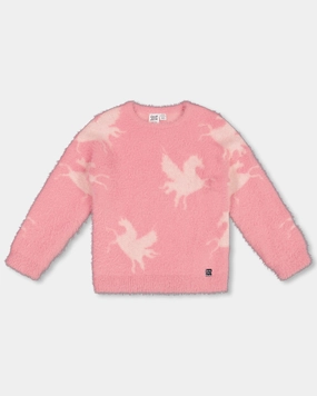 Jacquard Unicorn Sweater Hairy Knit Pink girls knit pullovers, cardigan sweaters girls