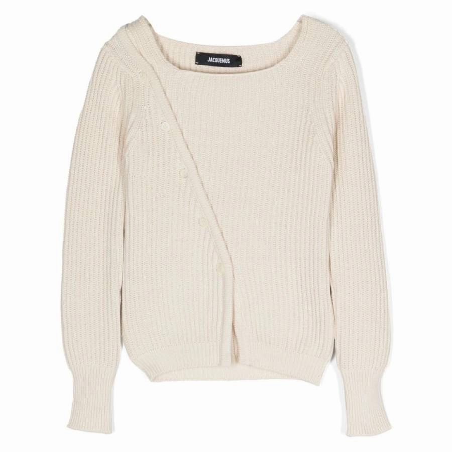 Jacquemus Girls Le Maile Pau Ribbed Sweater ruffle tops girls, long sleeve tees girls