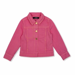 Jacquemus Girls Logo Patch Cotton Denim Jacket girls trench coats, waterproof jackets girls