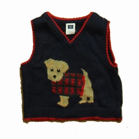 Janie and Jack Boys Navy Dog Sweater Vest boys cable knit, zip up knitwear boys