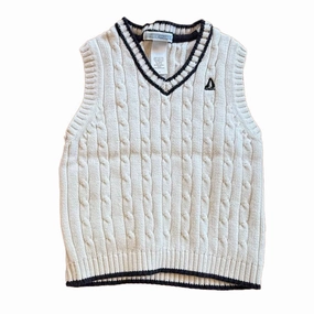 Janie and Jack Boys White | Navy Sweater Vest boys cable knit, zip up knitwear boys