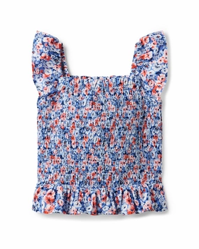 Janie and Jack Floral Smocked Top ruffle tops girls, long sleeve tees girls