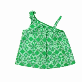 Janie and Jack Girls Green | White Blouse Size: 12-18 Month ruffle tops girls, long sleeve tees girls