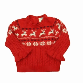 Janie and Jack Girls Red | White Reindeer Sweater girls knit pullovers, cardigan sweaters girls