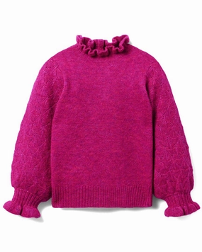 Janie and Jack Pointelle Sleeve Ruffle Sweater ruffle tops girls, long sleeve tees girls