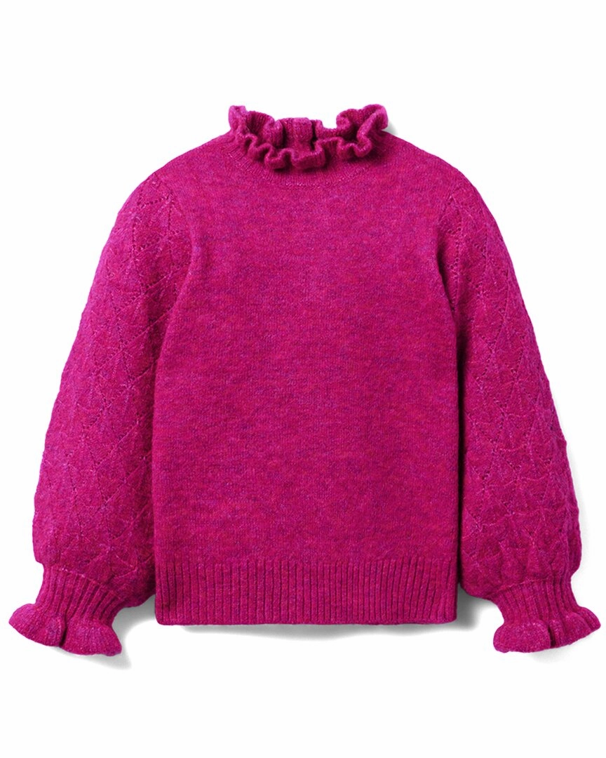 Janie and Jack Pointelle Sleeve Ruffle Sweater ruffle tops girls, long sleeve tees girls