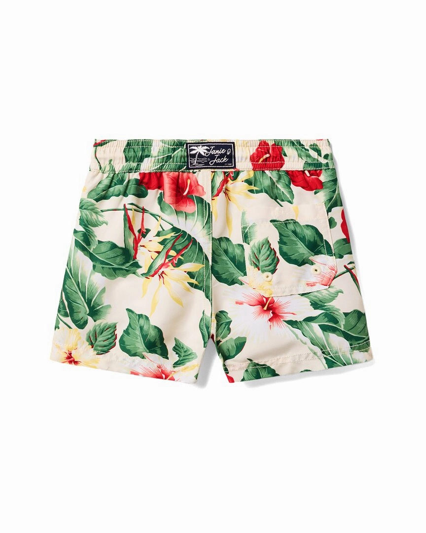 Janie and Jack Recycled Tropical Floral Swim Trunk Boys Drawstring Athletic Shorts