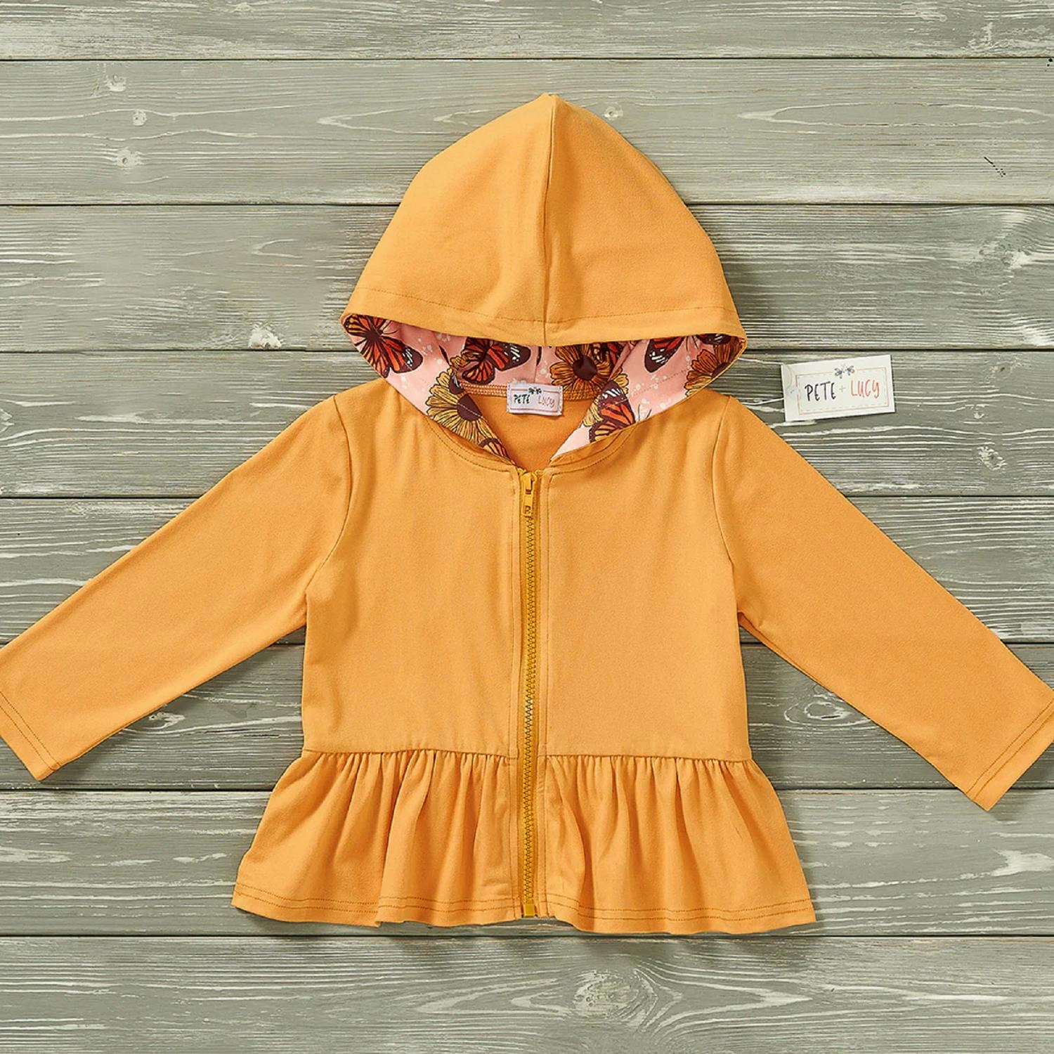 Jocelyn Hooded Jacket In Yellow ruffle tops girls, long sleeve tees girls