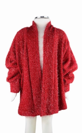 Junior Girl Shiny Cardigan In Red ruffle tops girls, long sleeve tees girls