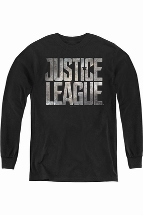 Justice League Movie Metal Logo Youth Long Sleeve Tee / T-Shirt graphic tees for boys, polo shirts boys