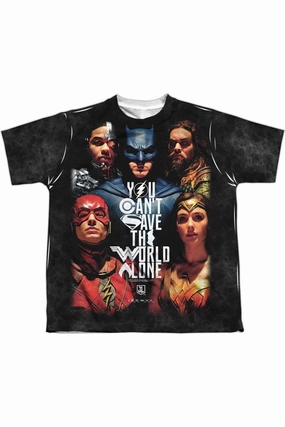 Justice League Movie Save The World Poster Short Sleeve Youth Poly Crew Tee / T-Shirt graphic tees for boys, polo shirts boys