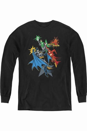 Justice League of America Action Stars Youth Long Sleeve Tee / T-Shirt graphic tees for boys, polo shirts boys