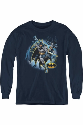 Justice League of America Batman Collage Youth Long Sleeve Tee / T-Shirt graphic tees for boys, polo shirts boys