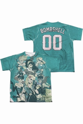 Justice League of America Bombshell Group (Front/Back Print) Short Sleeve Youth Poly Crew Tee / T-Shirt graphic tees for boys, polo shirts boys