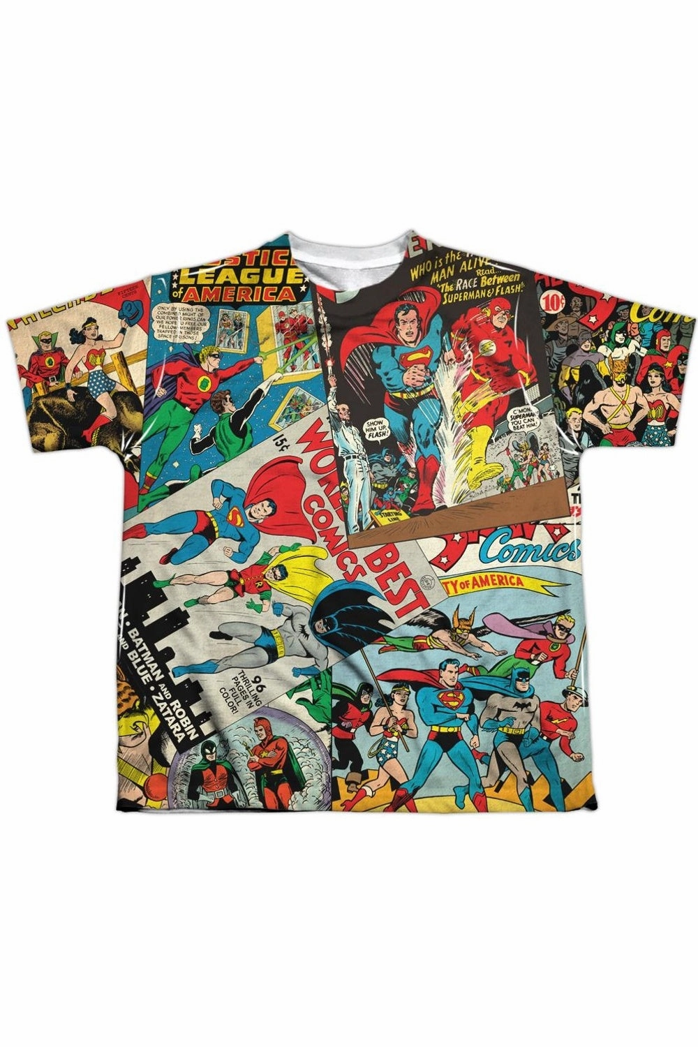 Justice League of America Classic Collage Short Sleeve Youth Poly Crew Tee / T-Shirt graphic tees for boys, polo shirts boys