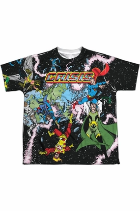 Justice League of America Crisis Variant Short Sleeve Youth Poly Crew Tee / T-Shirt graphic tees for boys, polo shirts boys