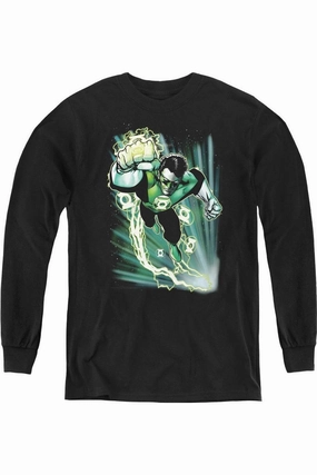 Justice League of America Emerald Energy Youth Long Sleeve Tee / T-Shirt graphic tees for boys, polo shirts boys