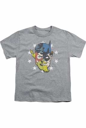 Justice League of America Face Off Short Sleeve Youth Tee / T-Shirt graphic tees for boys, polo shirts boys