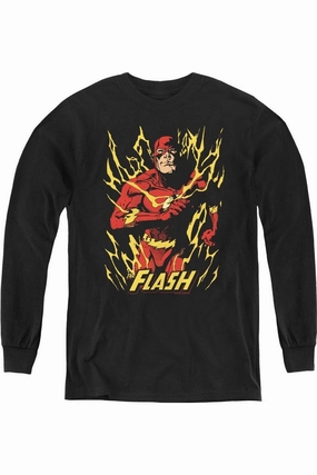 Justice League of America Flash Flare Youth Long Sleeve Tee / T-Shirt graphic tees for boys, polo shirts boys