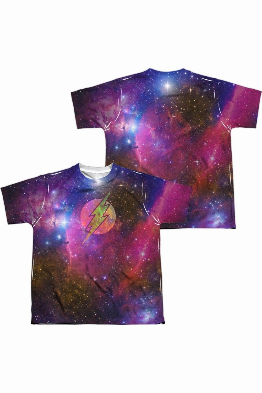 Justice League of America Flash Galaxy (Front/Back Print) Short Sleeve Youth Poly Crew Tee / T-Shirt graphic tees for boys, polo shirts boys