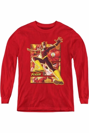Justice League of America Flash Youth Long Sleeve Tee / T-Shirt graphic tees for boys, polo shirts boys