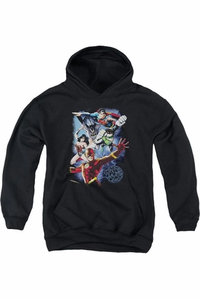 Justice League of America Galactic Attack Color Youth Pull Over Hoodie / Hooded Sweatshirt graphic tees for boys, polo shirts boys