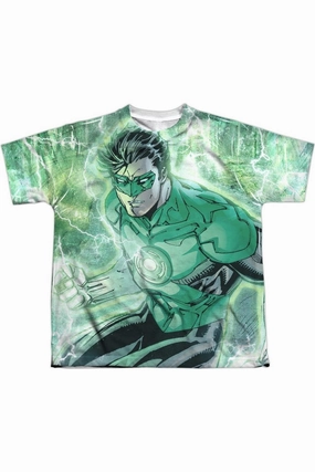 Justice League of America Green Lightning Short Sleeve Youth Poly Crew Tee / T-Shirt graphic tees for boys, polo shirts boys