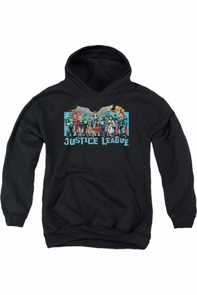 Justice League of America League Lineup Youth Pull Over Hoodie / Hooded Sweatshirt graphic tees for boys, polo shirts boys