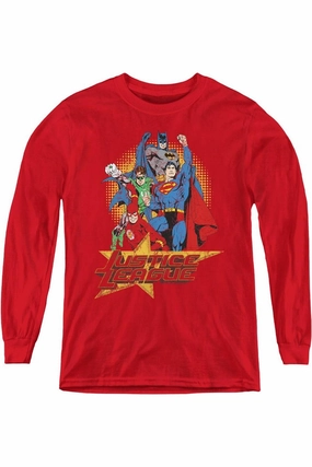 Justice League of America Raise Your Fist Youth Long Sleeve Tee / T-Shirt graphic tees for boys, polo shirts boys