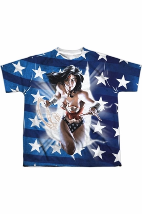 Justice League of America Ripped Flag Short Sleeve Youth Poly Crew Tee / T-Shirt graphic tees for boys, polo shirts boys