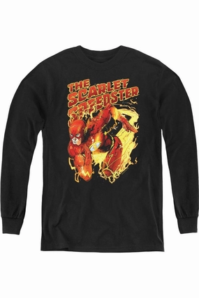 Justice League of America Scarlet Speedster Youth Long Sleeve Tee / T-Shirt graphic tees for boys, polo shirts boys