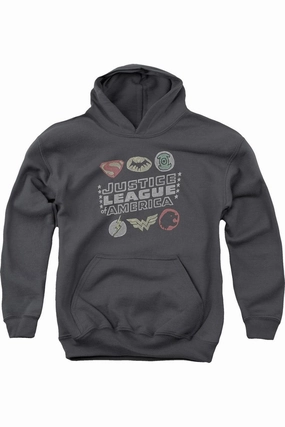Justice League of America Symbols Youth Pull Over Hoodie / Hooded Sweatshirt graphic tees for boys, polo shirts boys