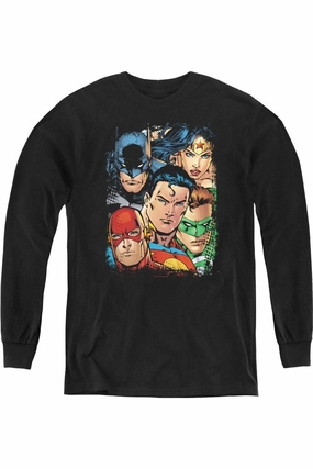 Justice League of America Up Close And Personal Youth Long Sleeve Tee / T-Shirt graphic tees for boys, polo shirts boys