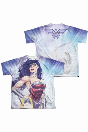 Justice League of America Warrior Goddess (Front/Back Print) Short Sleeve Youth Poly Crew Tee / T-Shirt graphic tees for boys, polo shirts boys