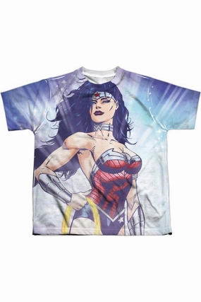 Justice League of America Warrior Goddess Short Sleeve Youth Poly Crew Tee / T-Shirt graphic tees for boys, polo shirts boys