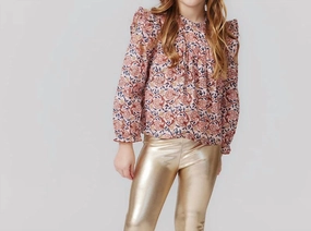 Kalani Top In Pink Blossom ruffle tops girls, long sleeve tees girls