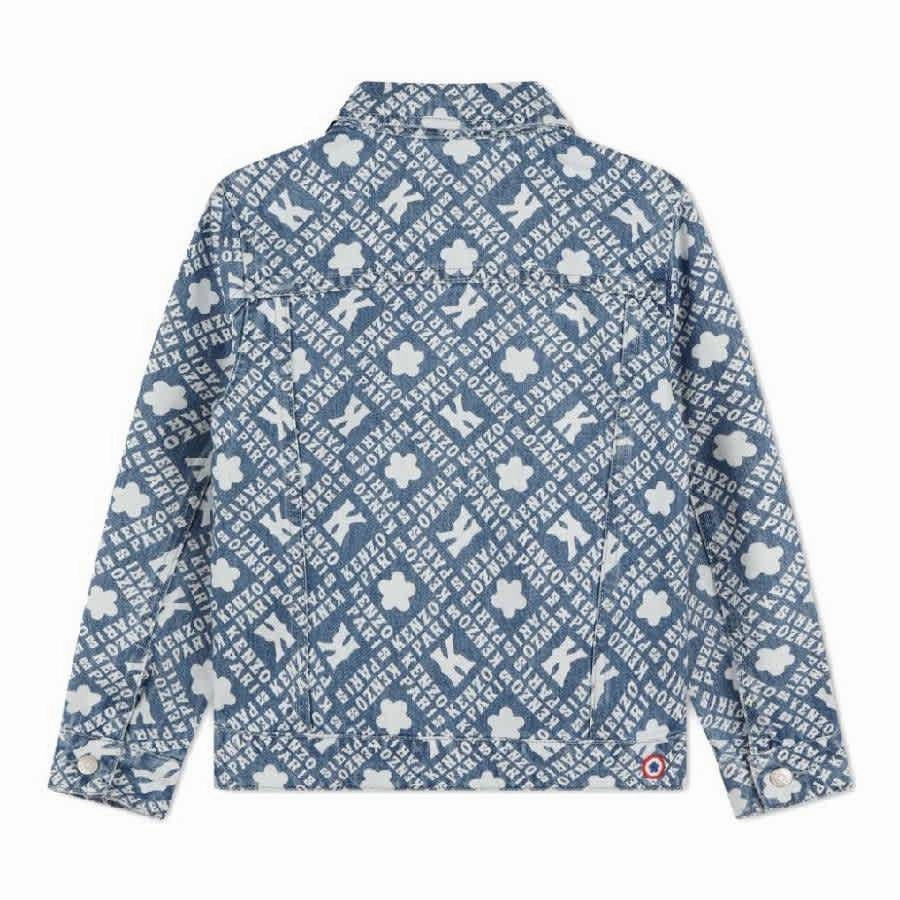 Kenzo Boys Monogram Pattern Denim Jacket Boys Waterproof Parka