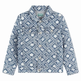 Kenzo Boys Monogram Pattern Denim Jacket winter jackets for boys, lightweight puffer boys