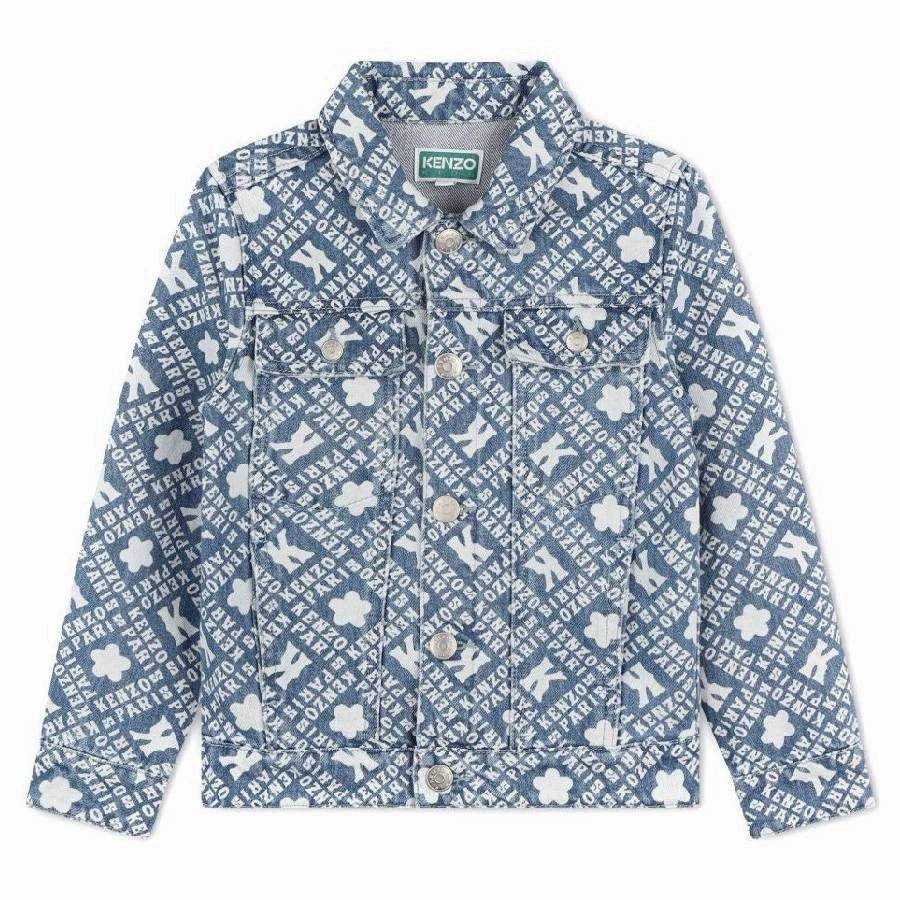 Kenzo Boys Monogram Pattern Denim Jacket winter jackets for boys, lightweight puffer boys