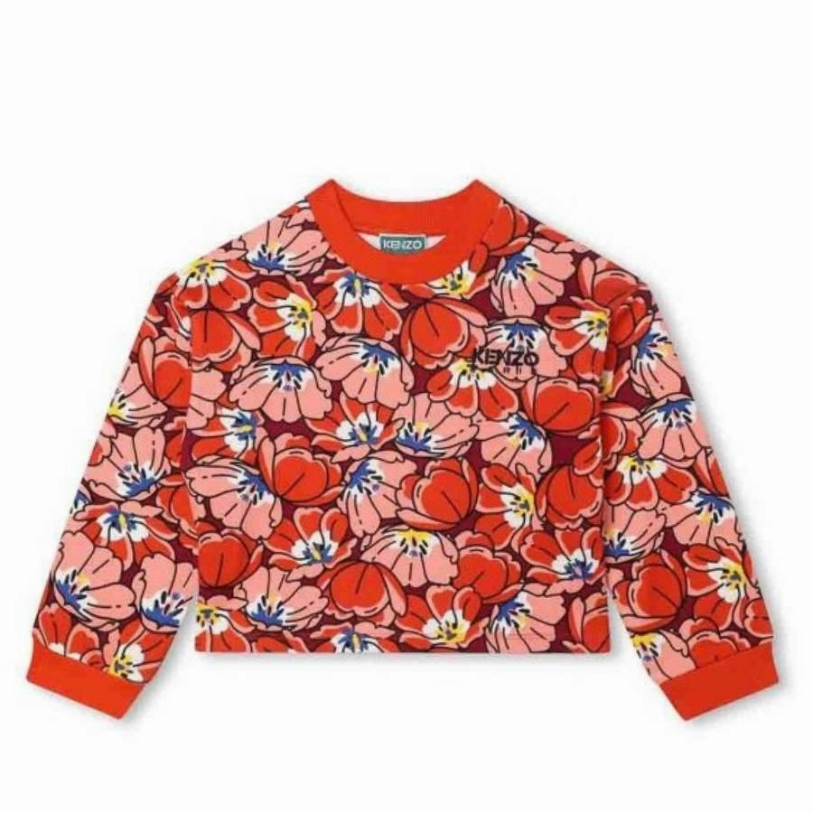 Kenzo Girls Floral Print Cotton Sweatshirt ruffle tops girls, long sleeve tees girls