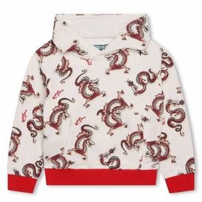 Kenzo Kids Dragons Print Cotton Hoodie boys cable knit, zip up knitwear boys
