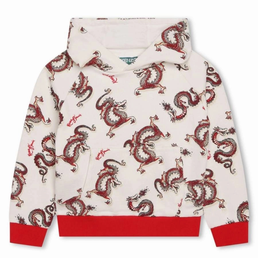 Kenzo Kids Dragons Print Cotton Hoodie boys cable knit, zip up knitwear boys
